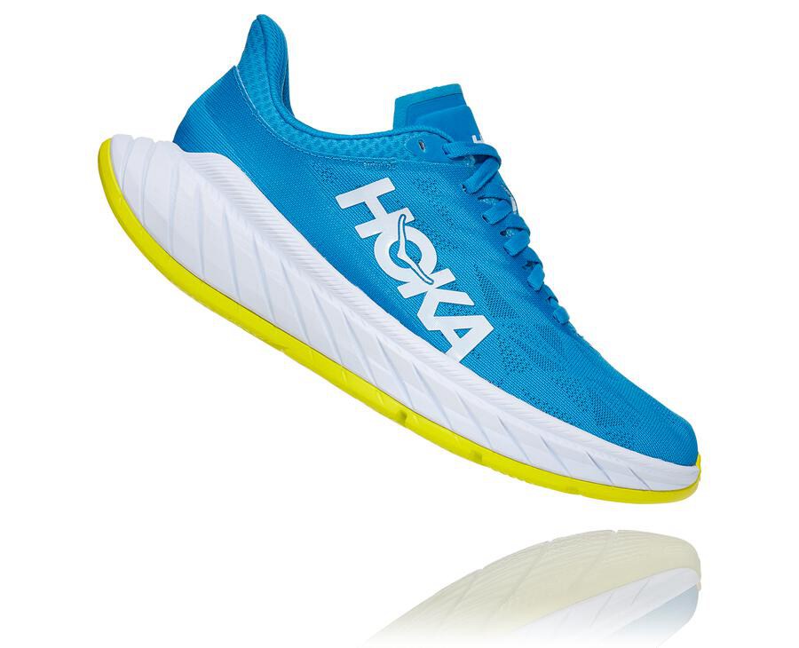 Hoka One One ランニングシューズ レディース 青/白 - カーボンX 2 - ZX0746398